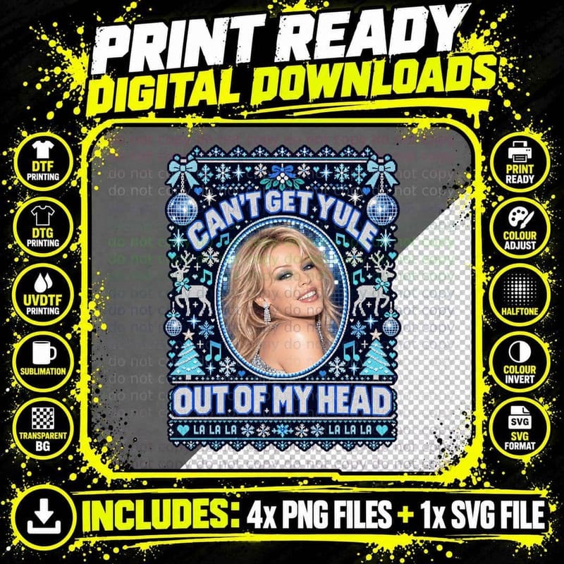 Kylie Minogue Christmas Ugly Sweater Cant Get Yule Out Png SVG Digital Bundle