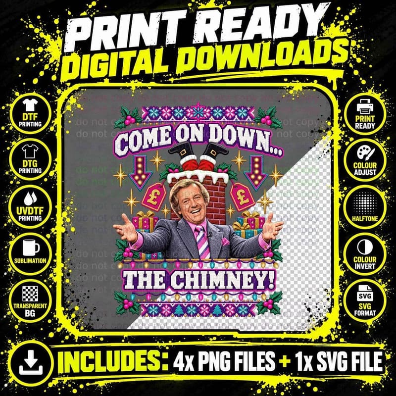 Leslie Come On Down The Chimney Christmas Ugly Sweater 80s Game Show T-Shirt Png SVG Digital Bundle