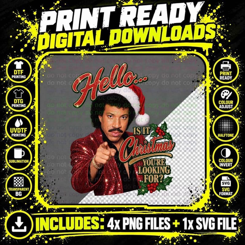 Lionel Richie Hello Is It Christmas Youre Looking For Png SVG Digital Bundle