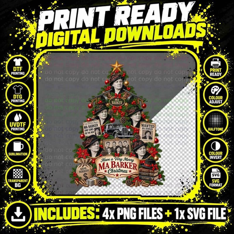 Ma Barker Christmas Vintage Gangster History Retro Png SVG Digital Bundle