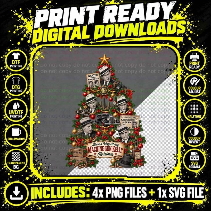 Machine Gun Kelly Christmas Gangster History Art Deco Png SVG Digital Bundle