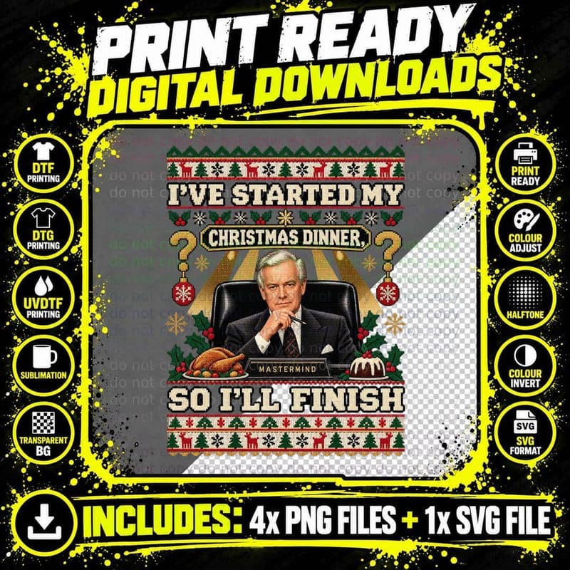 Magnus I've Started My Christmas Dinner So I'll Finish Ugly Sweater Quiz T-Shirt Png SVG Digital Bundle