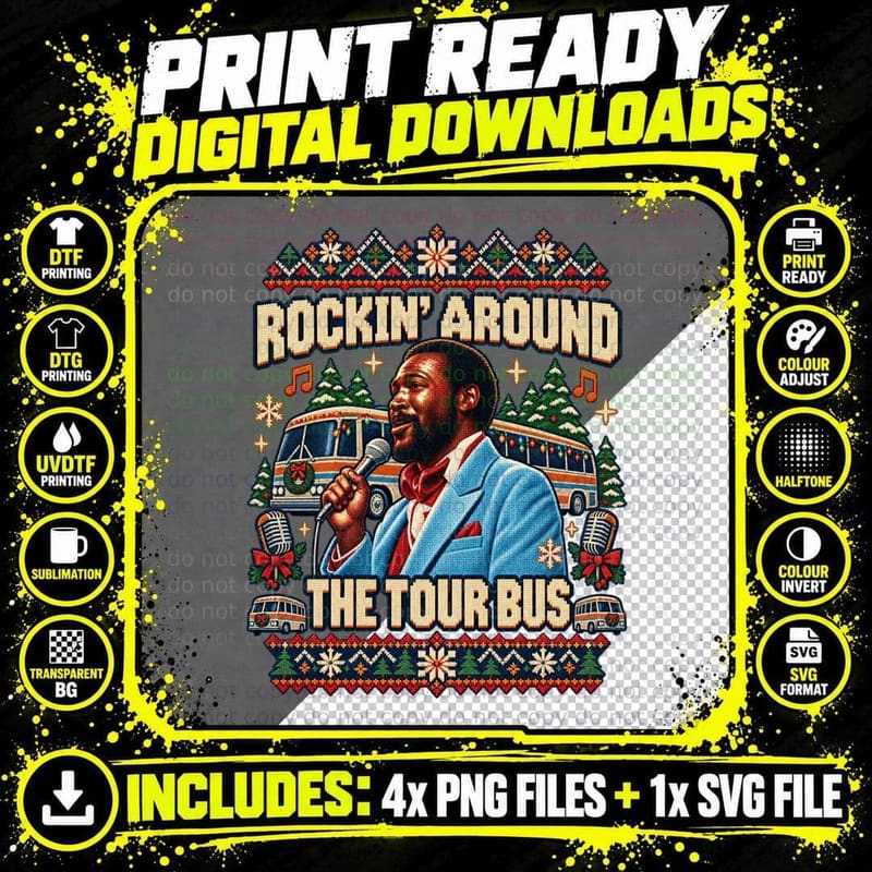 Marvin Gaye Christmas Ugly Sweater Motown Soul Retro Png SVG Digital Bundle