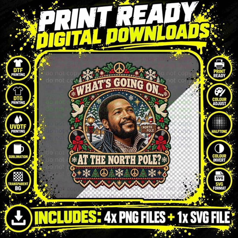 Marvin Gaye Christmas Whats Going On at the North Pole Png SVG Digital Bundle