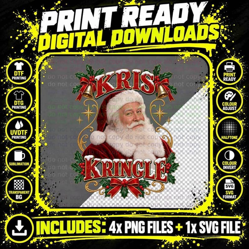 Kris Kringle Christmas Ugly Sweater Classic 40s Holiday Movie Santa T-Shirt Png SVG Digital Bundle
