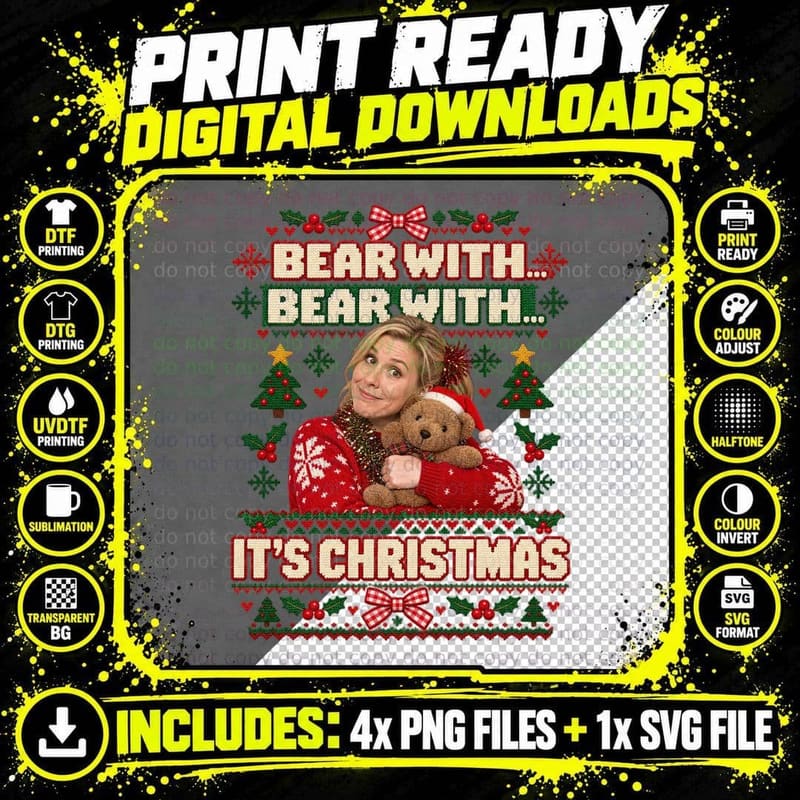 Miranda Bear With Bear With It's Christmas Ugly Sweater British Sitcom T-Shirt Png SVG Digital Bundle