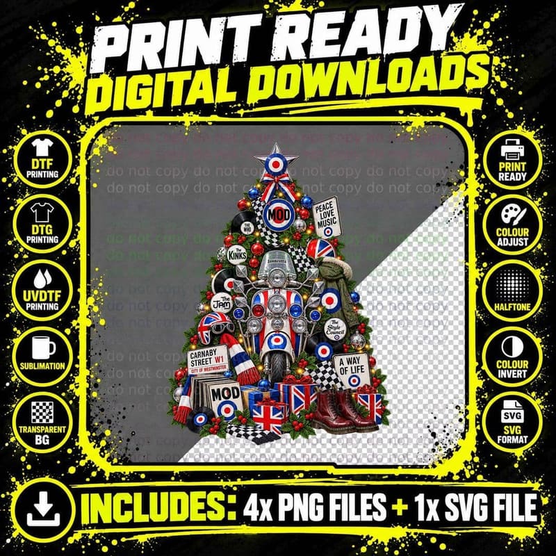 Mod Culture Christmas Retro 60s Scooter Northern Soul Png SVG Digital Bundle