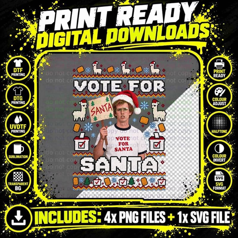 Napoleon Vote For Santa Christmas Ugly Sweater Llama Cult Comedy Movie T-Shirt Png SVG Digital Bundle