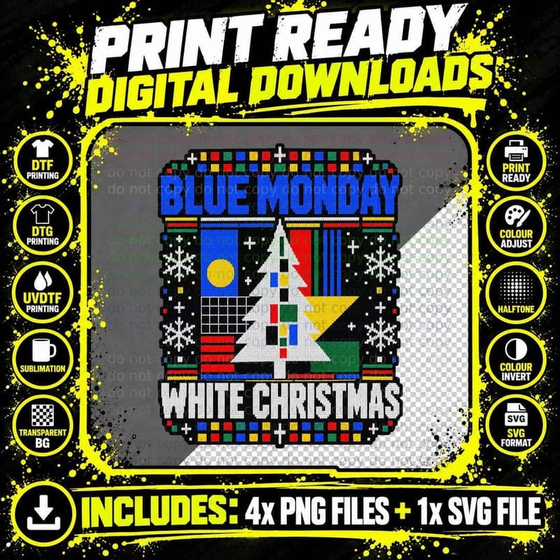 New Order Christmas Blue Monday White Christmas Synth Png SVG Digital Bundle