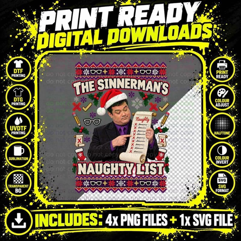 Paul Sinha The Chase Ugly Sweater Sinnerman Naughty List Png SVG Digital Bundle
