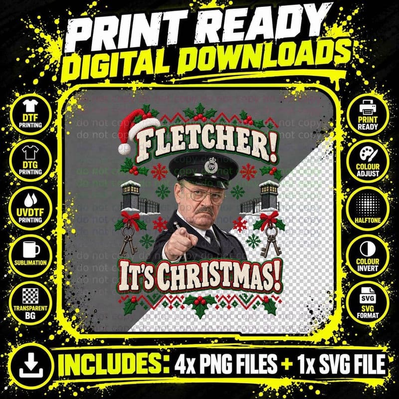 Mackay Fletcher It's Christmas Ugly Sweater 70s Prison Officer Sitcom T-Shirt Png SVG Digital Bundle