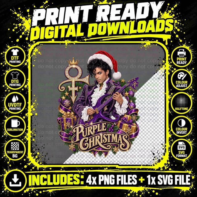 Prince Purple Christmas Ugly Sweater 80s Funk Rock Singer Guitar Retro T-Shirt Png SVG Digital Bundle