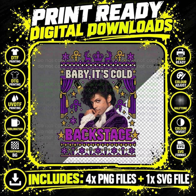 Prince Christmas Ugly Sweater Baby Its Cold Backstage Png SVG Digital Bundle