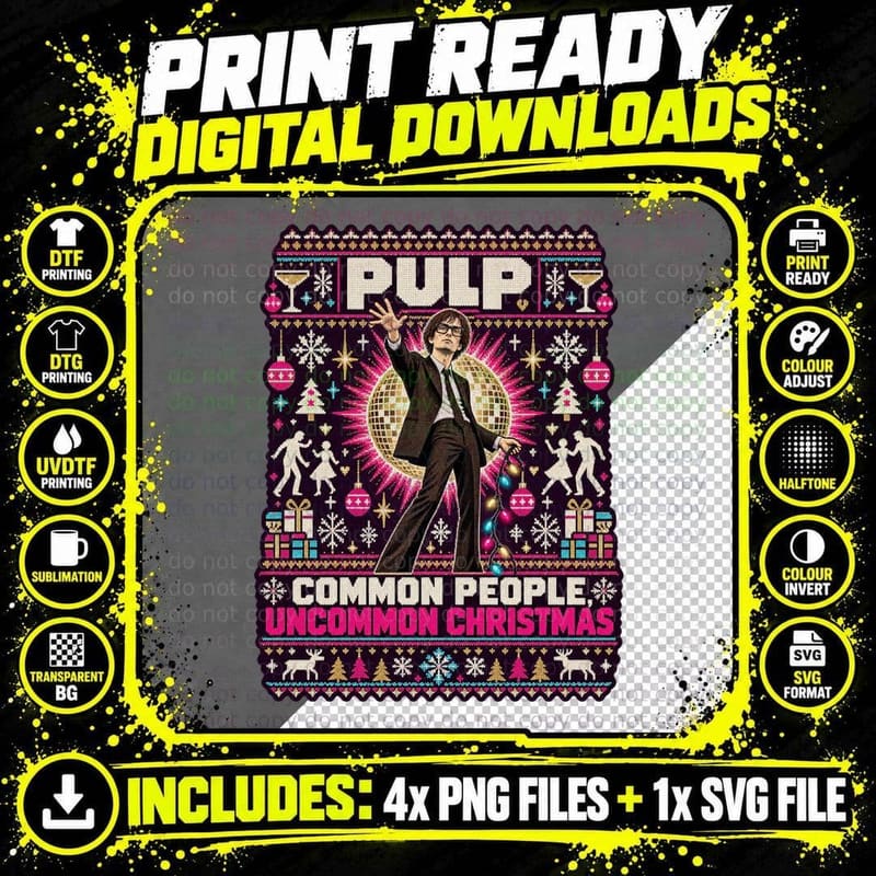Pulp Christmas Ugly Sweater Common People Uncommon Png SVG Digital Bundle