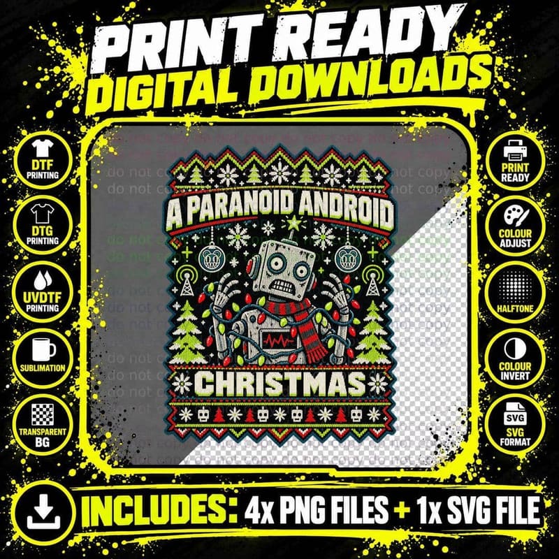 Radiohead Christmas Ugly Sweater Paranoid Android Png SVG Digital Bundle