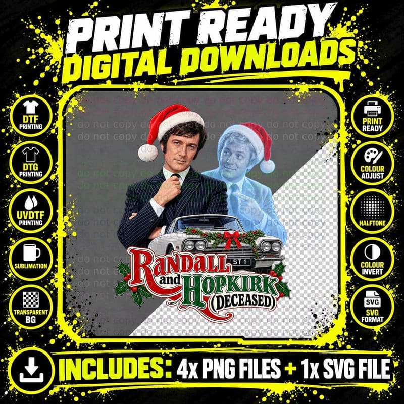 Jeff and Marty Ghost Detective Christmas Santa Hats 60s British TV Retro T-Shirt Png SVG Digital Bundle