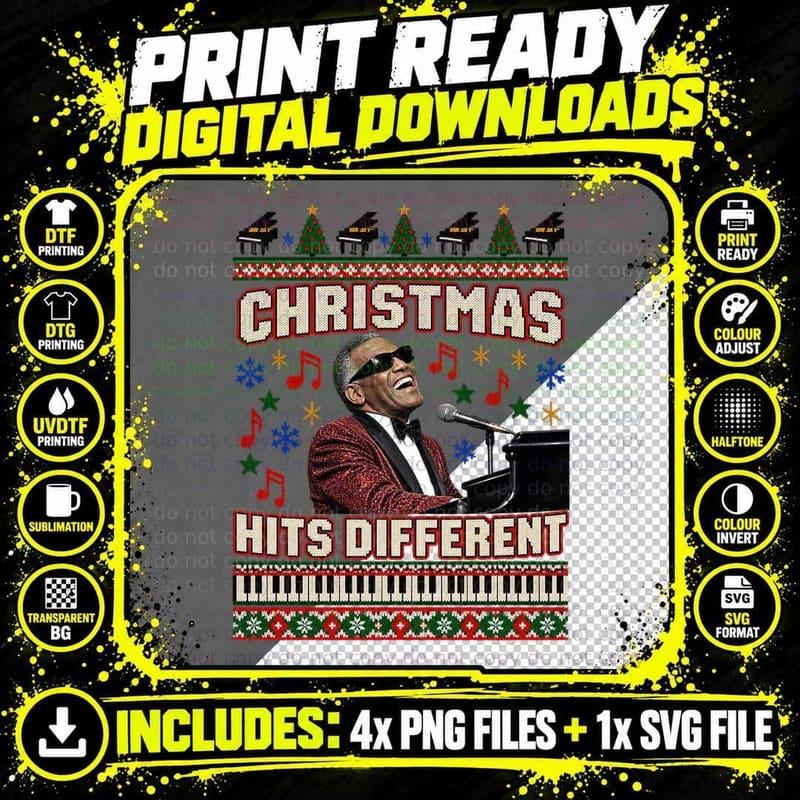 Ray Charles Christmas Ugly Sweater Soul Music Holiday Png SVG Digital Bundle