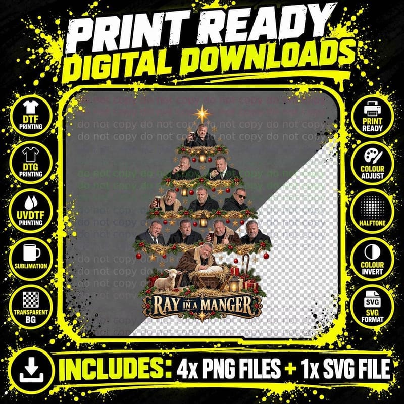 Ray In A Manger Christmas Tree Nativity British Hard Man Actor Funny T-Shirt Png SVG Digital Bundle