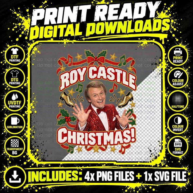 Roy Christmas Ugly Sweater Tap Dancing Shoes Retro 80s Kids TV Showman T-Shirt Png SVG Digital Bundle