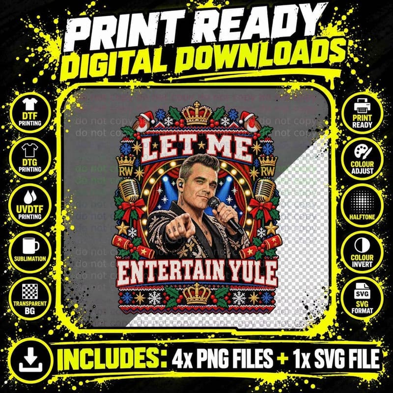 Robbie Williams Let Me Entertain Yule Christmas Ugly Png SVG Digital Bundle