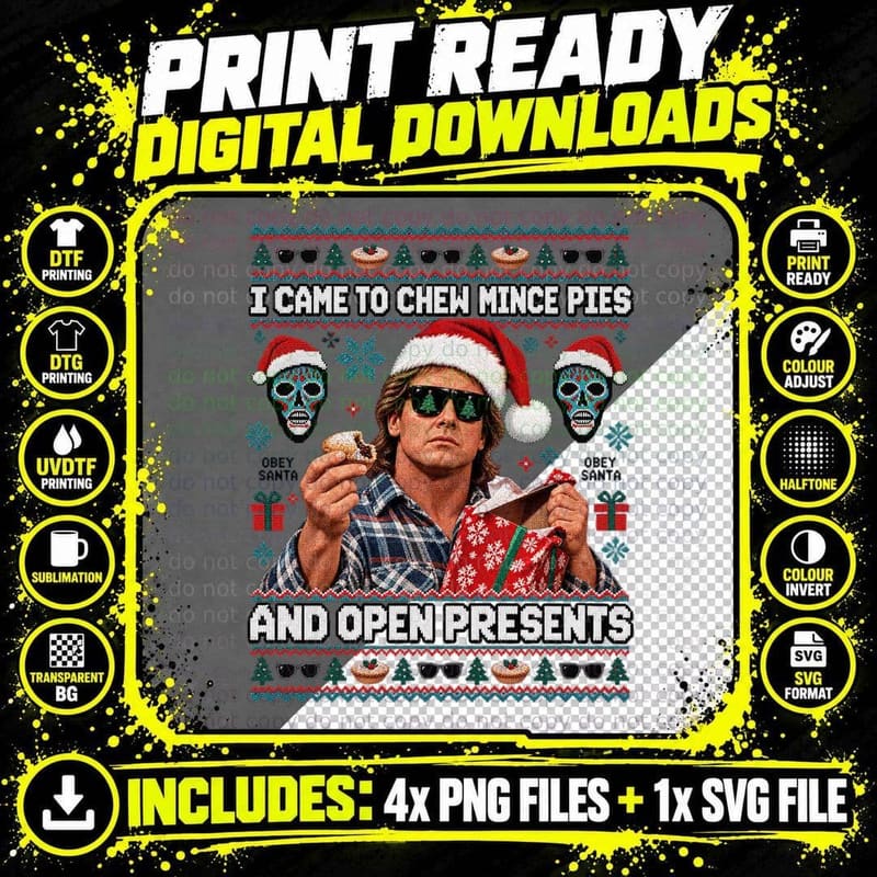 Roddy I Came To Chew Mince Pies And Open Presents Christmas Ugly Sweater T-Shirt Png SVG Digital Bundle