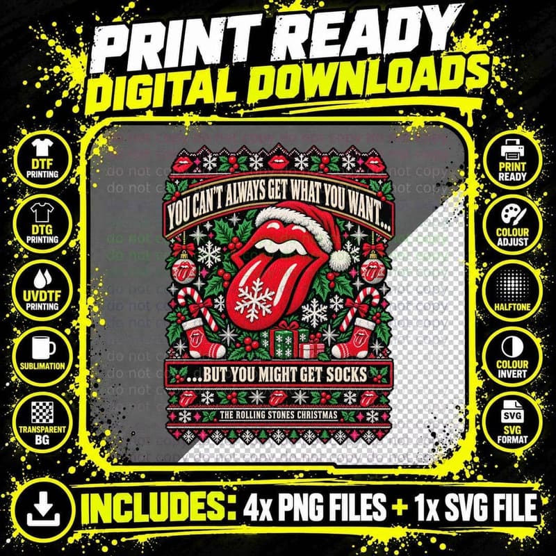 Rolling Stones Christmas You Cant Always Get What You Png SVG Digital Bundle
