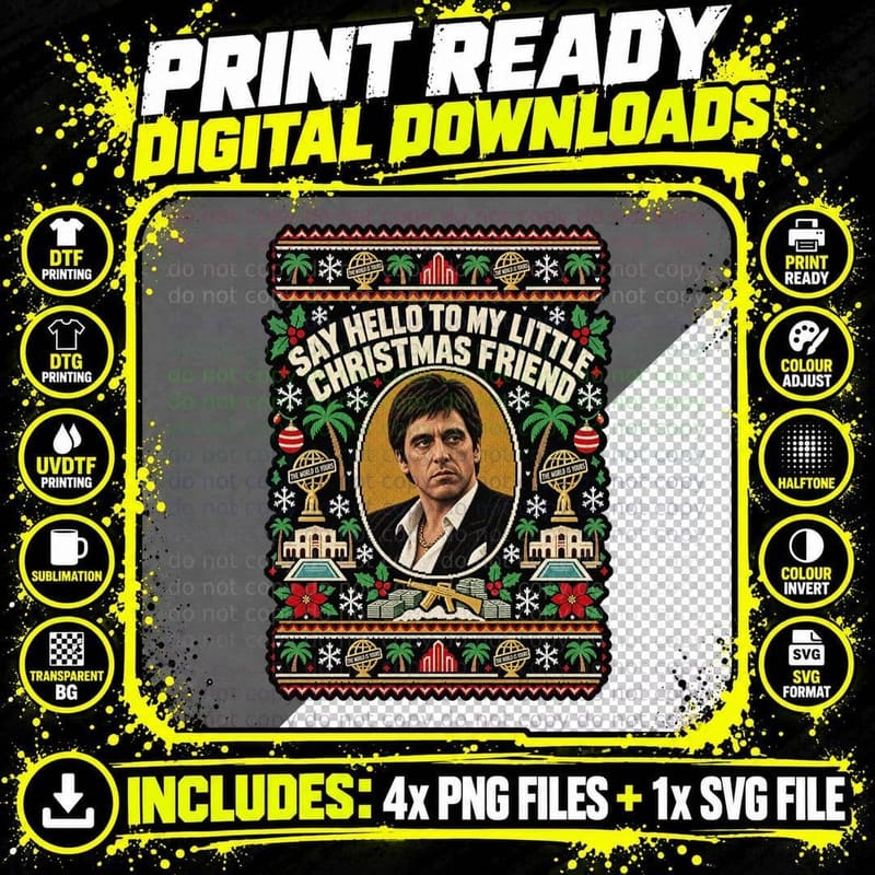 Scarface Christmas Ugly Sweater Movie Retro Gangster Png SVG Digital Bundle