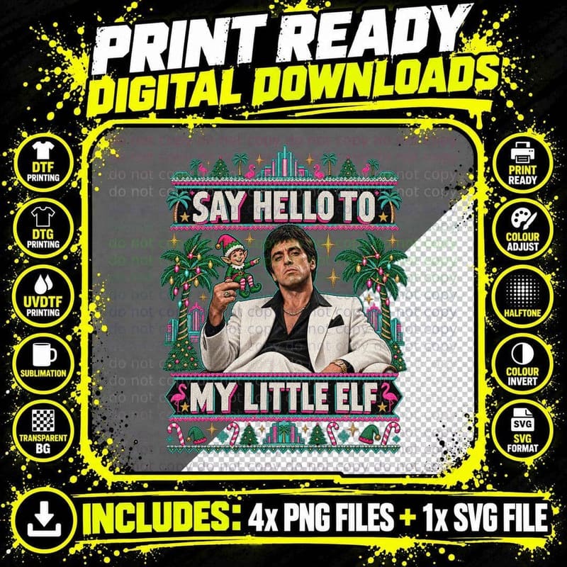 Scarface Ugly Sweater Christmas Movie Tony Montana Retro Png SVG Digital Bundle