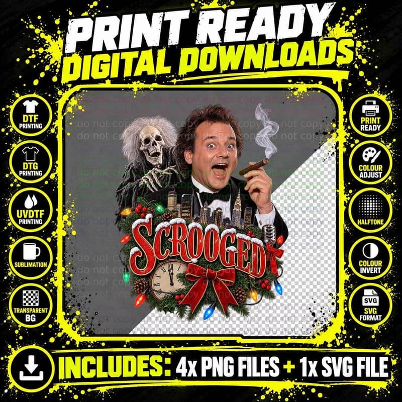 Frank Ghost Of Christmas Future Skeleton Cigar 80s Comedy Movie Bill T-Shirt Png SVG Digital Bundle