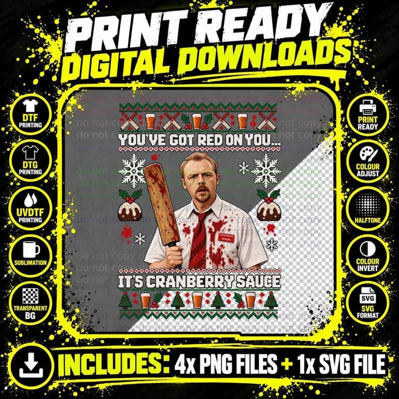Shaun of the Dead Ugly Sweater Christmas Cranberry Sauce Png SVG Digital Bundle