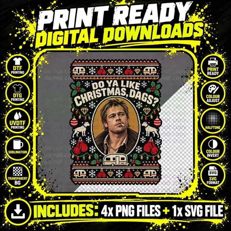 Snatch Christmas Ugly Sweater Movie British Crime Retro Png SVG Digital Bundle