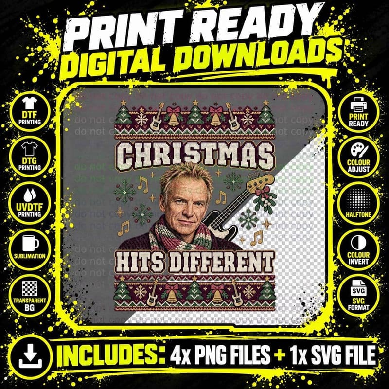 Sting Christmas Hits Different Ugly Sweater 80s Rock Singer Bass Guitar T-Shirt Png SVG Digital Bundle