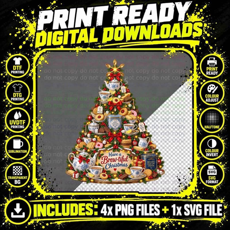 Tea and Biscuits Christmas British Have a Brew-tiful Png SVG Digital Bundle