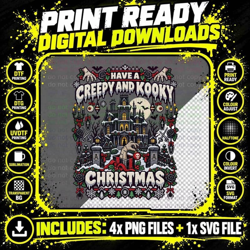 Have A Creepy And Kooky Christmas Ugly Sweater Gothic Haunted Mansion T-Shirt Png SVG Digital Bundle