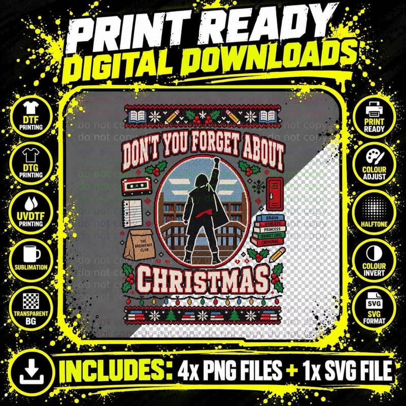 Bender Don't You Forget About Christmas Ugly Sweater 80s Detention Movie T-Shirt Png SVG Digital Bundle