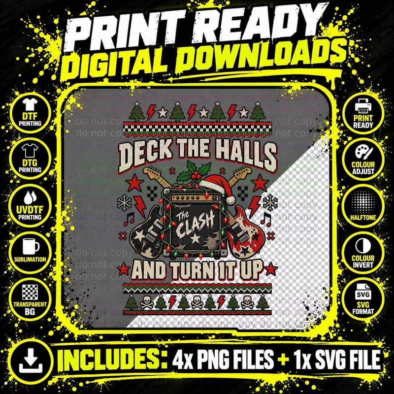 The Clash Christmas Ugly Sweater Deck The Halls Punk Png SVG Digital Bundle