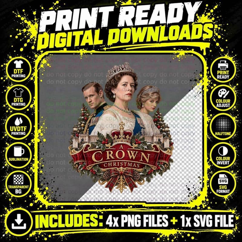 Diana Royal Family Christmas Tiara Wreath British Monarchy Drama TV T-Shirt Png SVG Digital Bundle