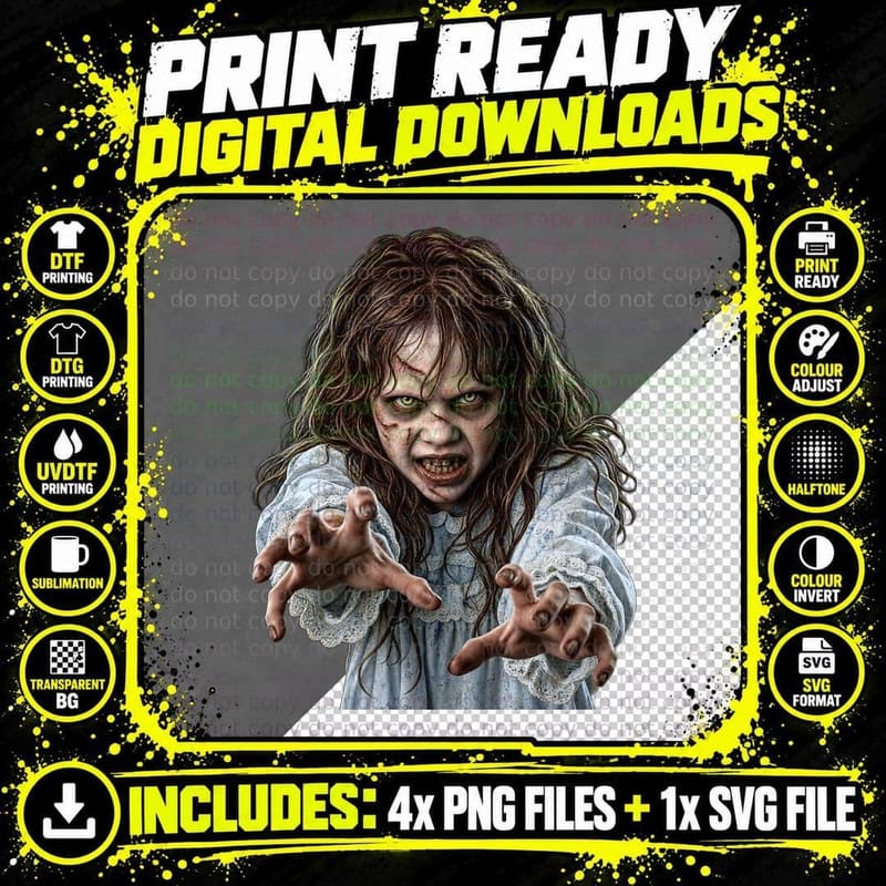 Regan Possessed Girl 70s Demon Horror Movie Creepy Nightgown Classic T-Shirt Png SVG Digital Bundle