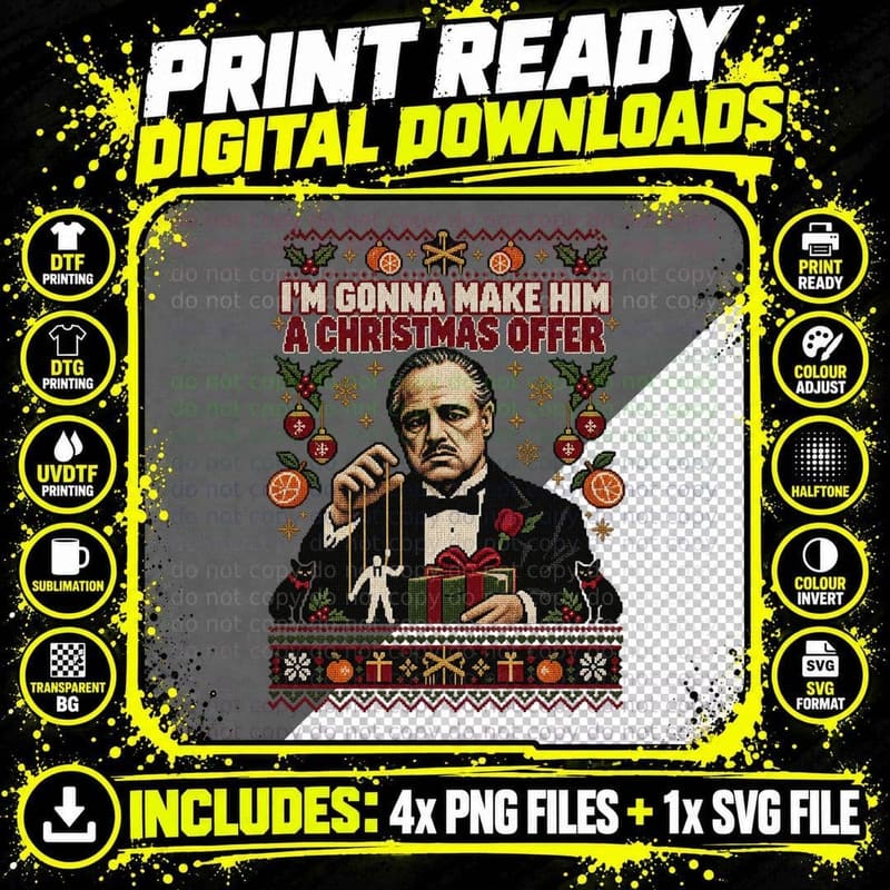 The Godfather Ugly Sweater Christmas Movie Mafia Mob Png SVG Digital Bundle
