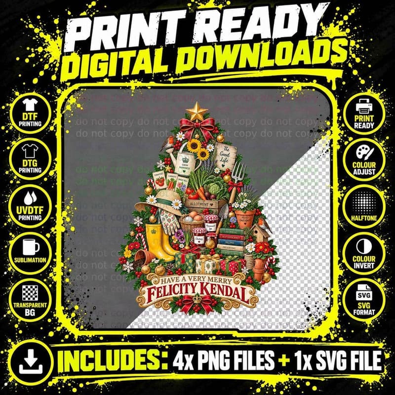 Christmas Tree Made Of Allotment Veg Wellies Felicity 70s Sitcom T-Shirt Png SVG Digital Bundle