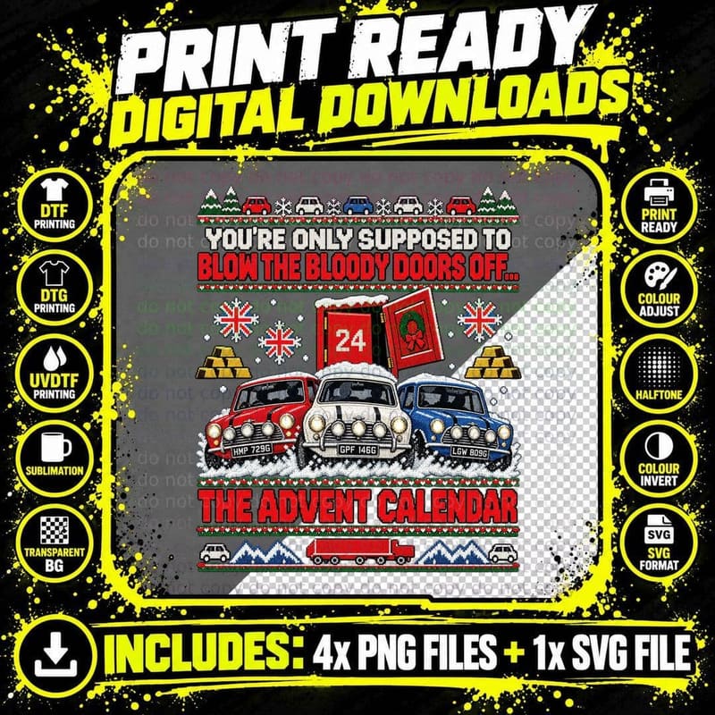 Blow The Bloody Doors Off Advent Calendar Christmas Ugly Sweater Heist T-Shirt Png SVG Digital Bundle