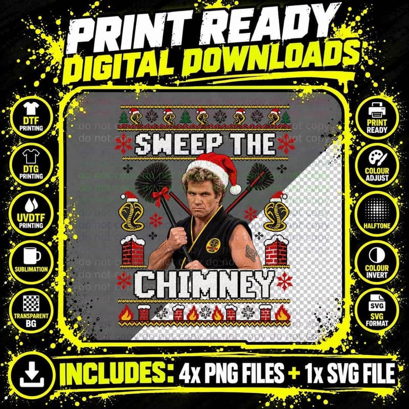 The Karate Kid Ugly Sweater John Kreese Sweep Chimney Png SVG Digital Bundle