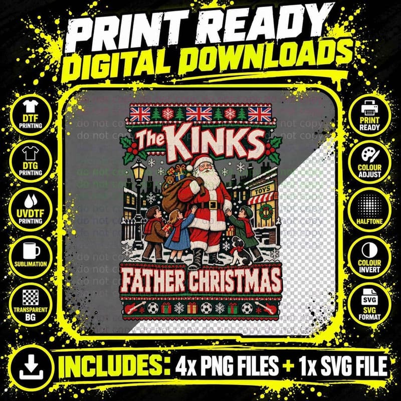 The Kinks Christmas Ugly Sweater Father Christmas Png SVG Digital Bundle
