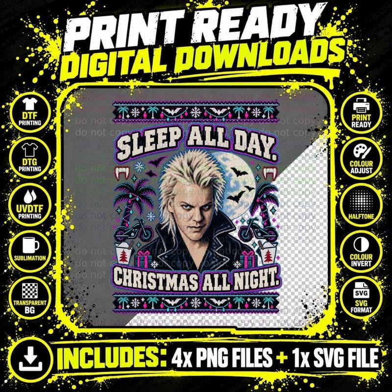 David Sleep All Day Christmas All Night Ugly Sweater Vampire Gang Horror T-Shirt Png SVG Digital Bundle