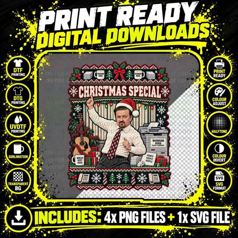 Brent Christmas Special Ugly Sweater Slough Paper Company Boss Sitcom T-Shirt Png SVG Digital Bundle