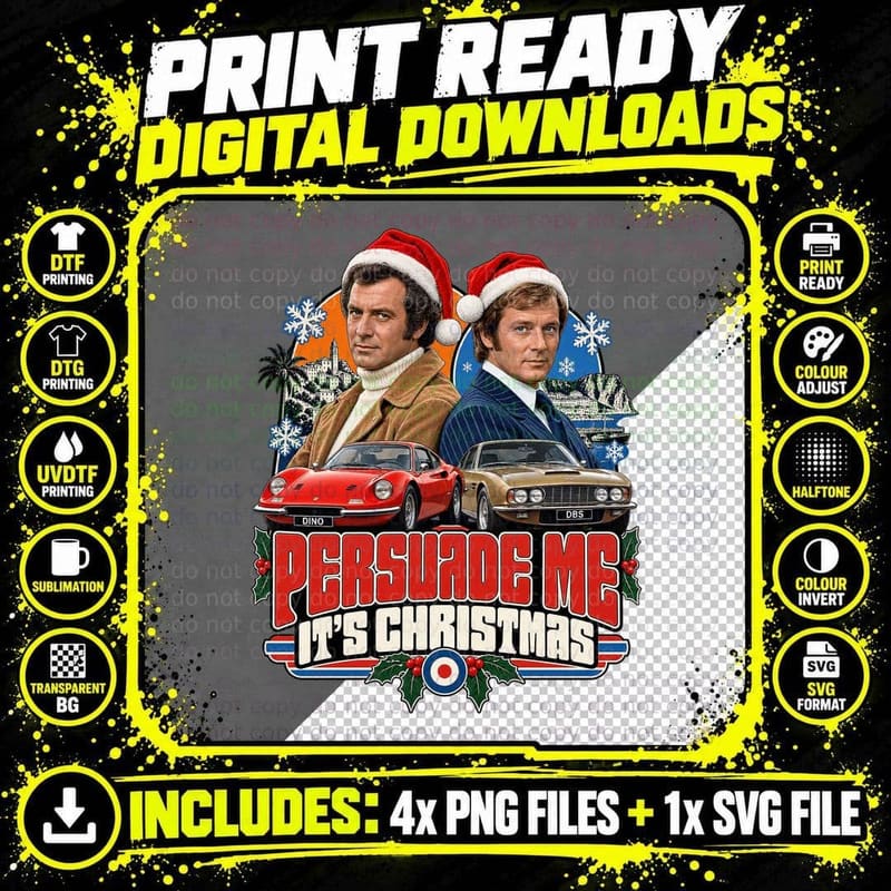 Persuade Me It's Christmas Danny Brett Santa Hats 70s Playboy TV Retro T-Shirt Png SVG Digital Bundle