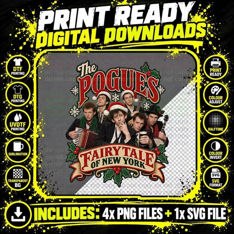 The Pogues Christmas Fairytale of New York Folk Punk Png SVG Digital Bundle
