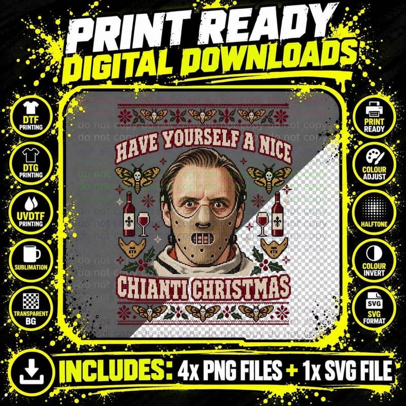 Have Yourself A Nice Chianti Christmas Lecter 90s Horror Movie Retro T-Shirt Png SVG Digital Bundle