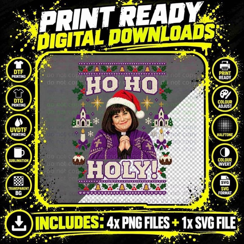 The Vicar of Dibley Ugly Sweater Geraldine Ho Ho Holy Png SVG Digital Bundle