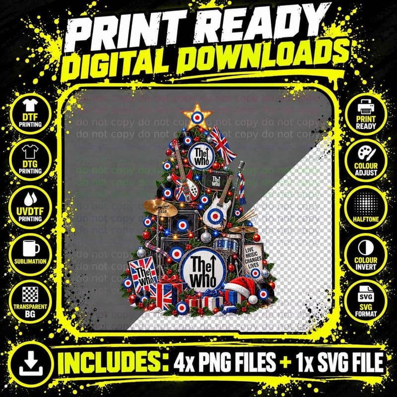 Mod Target Christmas Tree Union Jack 60s British Rock Band Retro T-Shirt Png SVG Digital Bundle